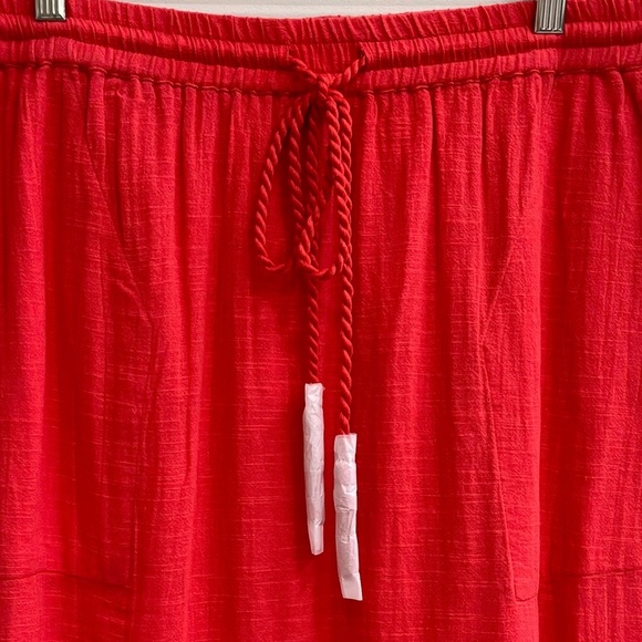 Lilla P Coral Orange Red Women's Midi Skirt Pull On Elastic Waist Pockets XL - Picture 6 of 10